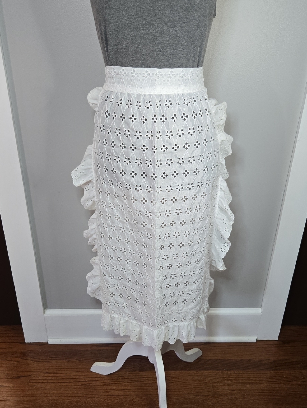 Handmade Vintage White Eyelet Ruffle Apron